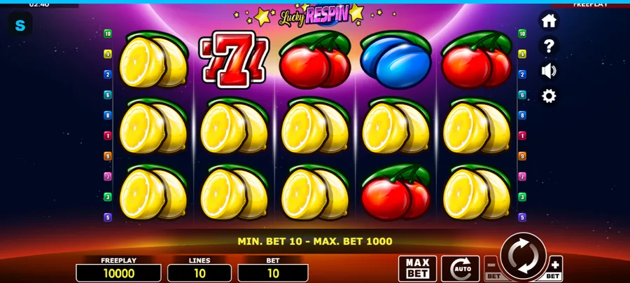 Lucky Respin base game reels with classic fruit symbols